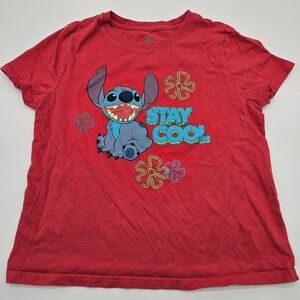 Disney Stitch Stay Cool Red Graphic T Shirt Kids Size L
